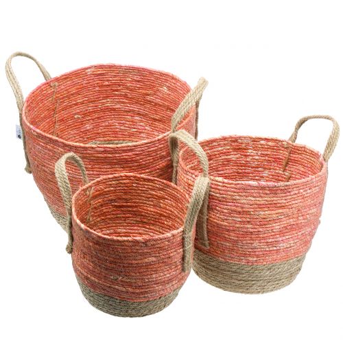 Floristik24 Rattan kurv natur/orange Ø40/32/26cm 3stk