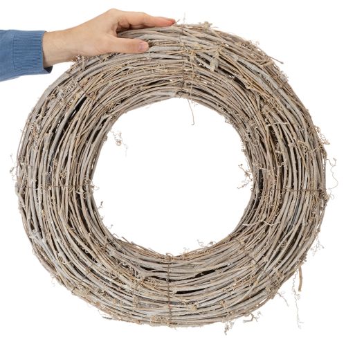 Dekorativ krans, rattangrene, hvidvasket, til kreativt design, 50 cm | Floristik24.dk
