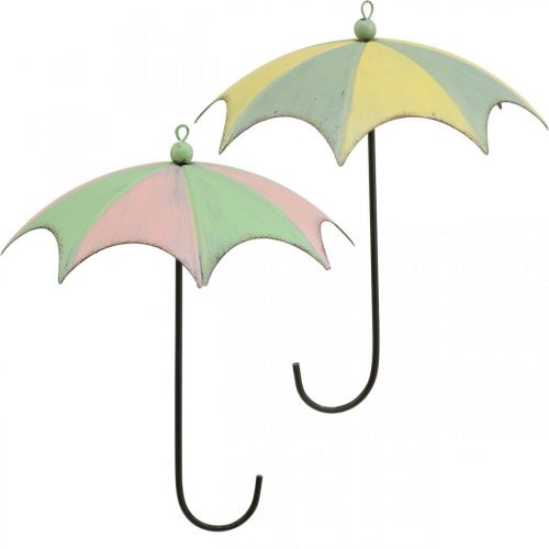 Floristik24 Metal paraplyer, forår, hængende paraplyer, efterårsdekoration pink/grøn, blå/gul H29,5cm Ø24,5cm sæt af 2 stk.