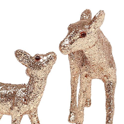 Floristik24 Hjorte med fawn 10 cm lys guld med glimmer