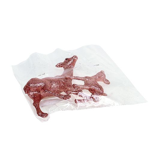 Floristik24 Hjort med fawn 10cm pink med glimmer