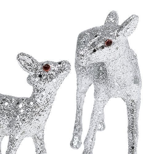 Floristik24 Rådyr med fawn 10 cm sølv med glimmer