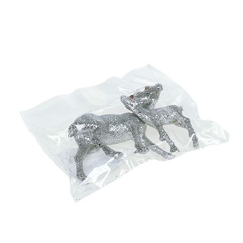 Floristik24 Rådyr med fawn 10 cm sølv med glimmer