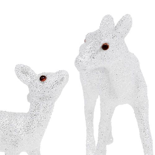 Floristik24 Hjort med fawn 10cm hvid med glimmer