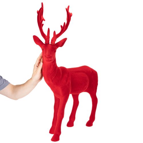 Dekorativ figur af en stående hjort, stor, flokket juledekoration, 85 cm | Floristik24.dk