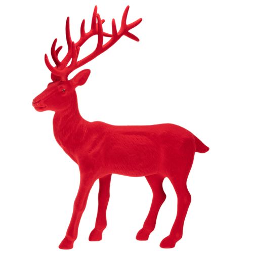 Dekorativ figur af en stående hjort, stor, flokket juledekoration, 85 cm | Floristik24.dk
