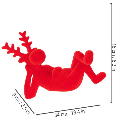 Dekorativ rød rensdyrfigur, liggende, moderne design, 24 cm, 2 stk. | Floristik24.dk