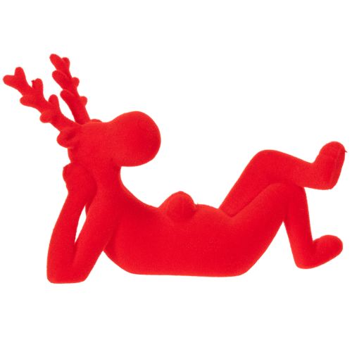 Dekorativ rød rensdyrfigur, liggende, moderne design, 24 cm, 2 stk. | Floristik24.dk