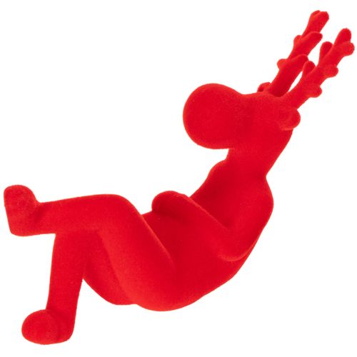 Dekorativ rød rensdyrfigur, liggende, moderne design, 24 cm, 2 stk. | Floristik24.dk
