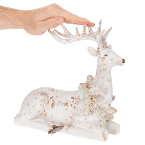 Dekorativ figur af en siddende hjort med gevir, 30 cm | Floristik24.dk