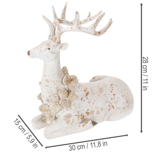 Dekorativ figur af en siddende hjort med gevir, 30 cm | Floristik24.dk