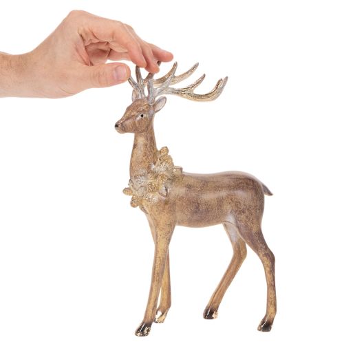 Dekorativ figur af en hjort med gevir, til stående, juledekoration, 28 cm | Floristik24.dk