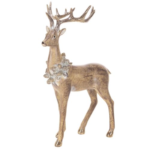 Dekorativ figur af en stående hjort med gevir og kogler, 41 cm