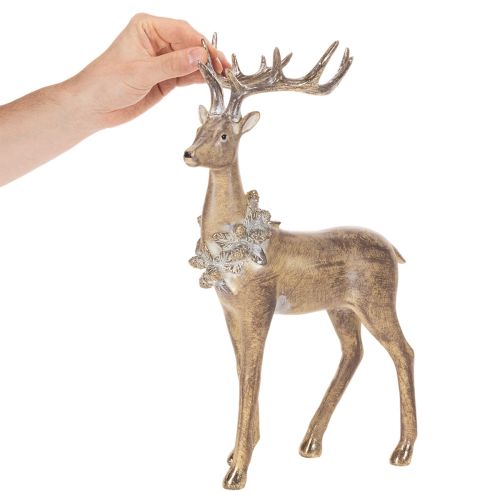 Dekorativ figur af en stående hjort med gevir og kogler, 41 cm | Floristik24.dk