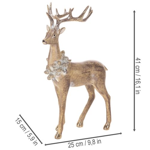 Dekorativ figur af en stående hjort med gevir og kogler, 41 cm | Floristik24.dk
