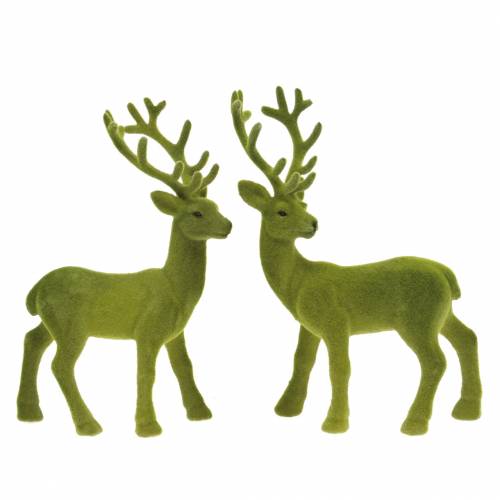 Artikel Dekorative rensdyr flokkede mosgrøn 20cm 2 stk
