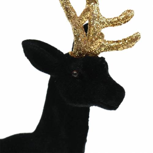 Artikel Dekorativ hjorte flokket sort, guld 20cm 2 stk