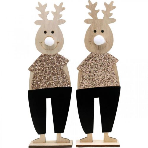 Artikel Rensdyr træ dekorativ figur standee jul 12×6,5cm H45cm 2stk