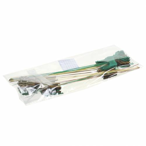 Artikel Dekorativ stik hjorteguld, brun, grøn assorteret 8cm 18 stk