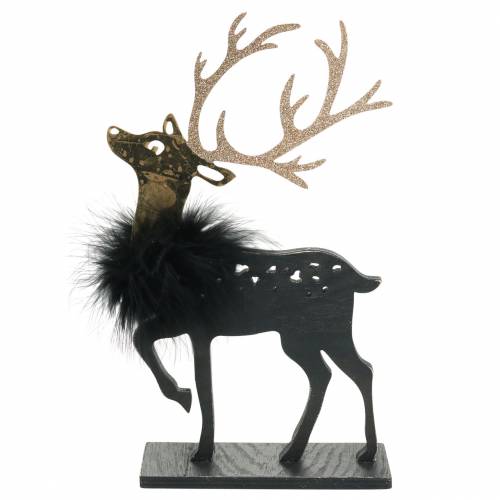 Floristik24 Rensdyr med fjer og glitter sort, gylden 29 × 18cm 2stk