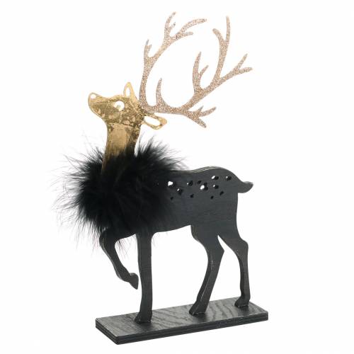 Floristik24 Rensdyr med fjer og glitter sort, gylden 29 × 18cm 2stk