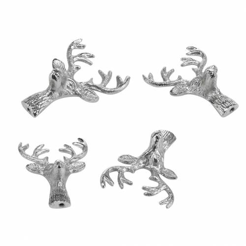 Floristik24 Hjortehoved til kunsthåndværk metal sølv 6,8 cm 6stk. Adventsdekoration