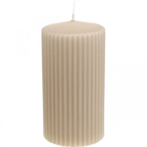 Floristik24 Søjlelys beige rillet lys 70/130mm 4 stk