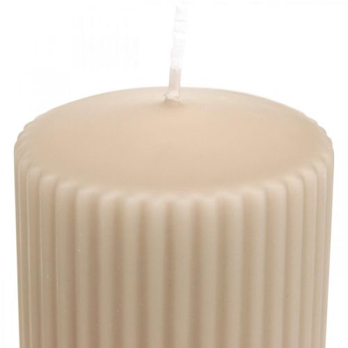Floristik24 Søjlelys beige rillet lys 70/130mm 4 stk