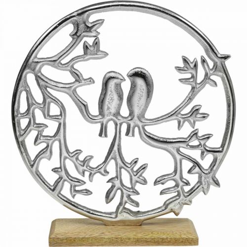 Borddekorationsfjeder, dekorativ ring fugl deco sølv H37,5cm