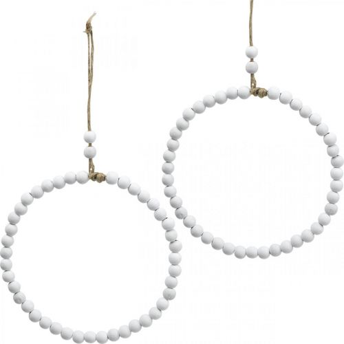 Dekorativ træring, forårsdekoration, ring med perler, bryllup hvid Ø19cm 4stk