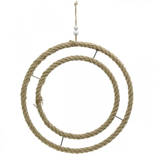 Artikel Dobbelt dekorativ ring, ring til at dekorere, ring lavet af jute, boho stil naturlig farve, sølv Ø41cm