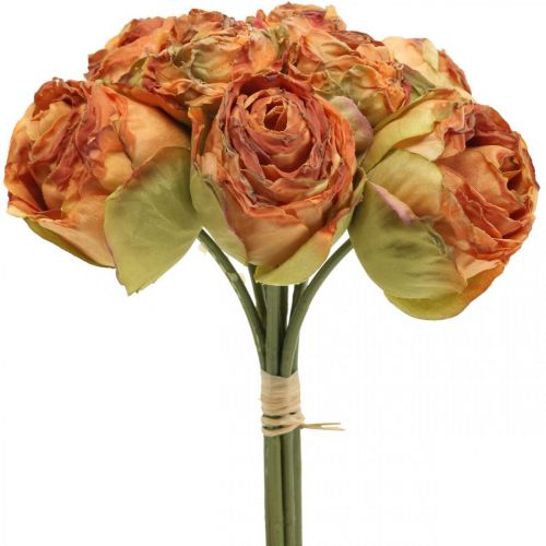 Artikel Rosebund, silkeblomster, kunstige roser orange, antikt look L23cm 8stk