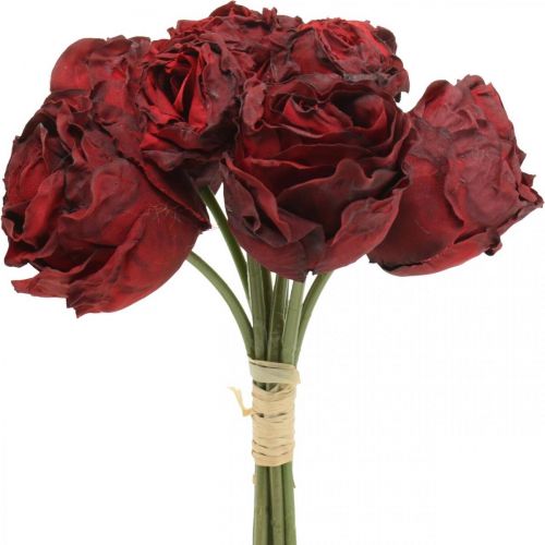 Artikel Kunstige roser røde, silkeblomster, bundt roser L23cm 8stk