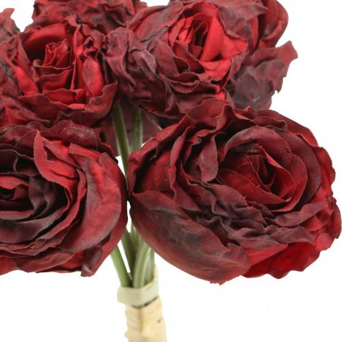 Artikel Kunstige roser røde, silkeblomster, bundt roser L23cm 8 stk
