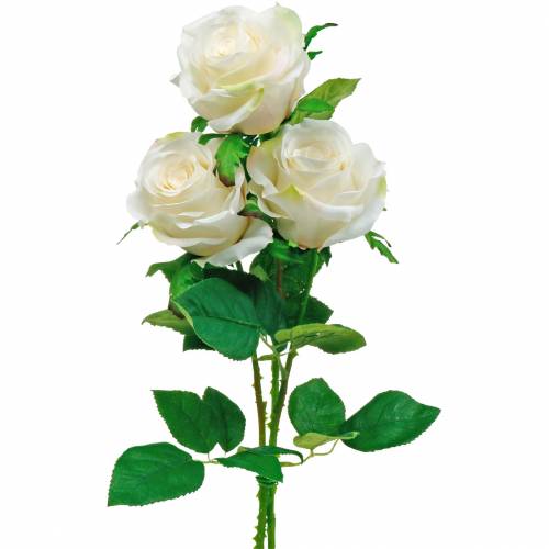 Floristik24 Hvid rose på en stilk, silkeblomst, kunstig rose 3stk