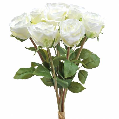 Floristik24 Dekorative rosensilkeblomster i bundt creme 36cm 8 stk