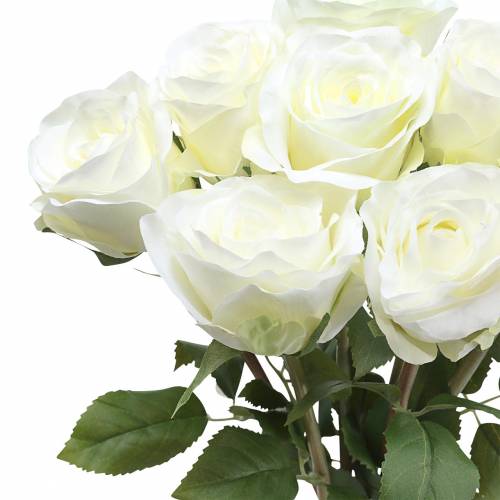 Artikel Dekorative rosensilkeblomster i bundt creme 36cm 8 stk
