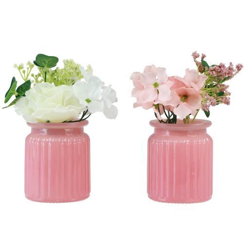 Floristik24 Kunstig rose i glaskrukke pink hvid H16cm 2stk