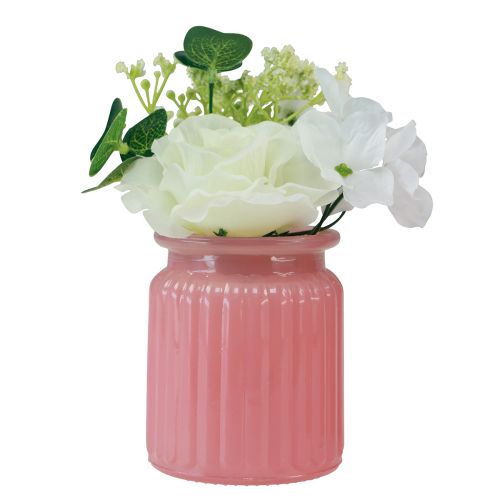 Floristik24 Kunstig rose i glaskrukke pink hvid H16cm 2stk