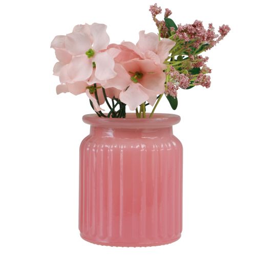 Artikel Kunstig rose i glaskrukke pink hvid H16cm 2stk