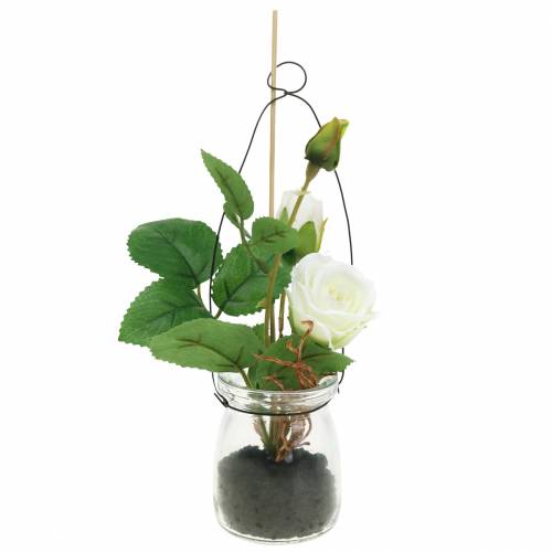 Rose i et glas hvidt H23cm