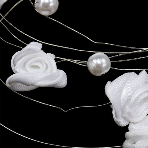 Artikel Trådkrans med perler og roser 120 cm hvid