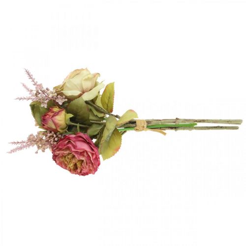 Artikel Kunstige roser i en flok efterårsbuket pink, violet H36cm