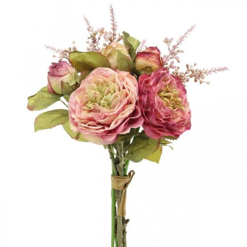 Floristik24 Kunstige roser i en flok efterårsbuket pink, violet H36cm