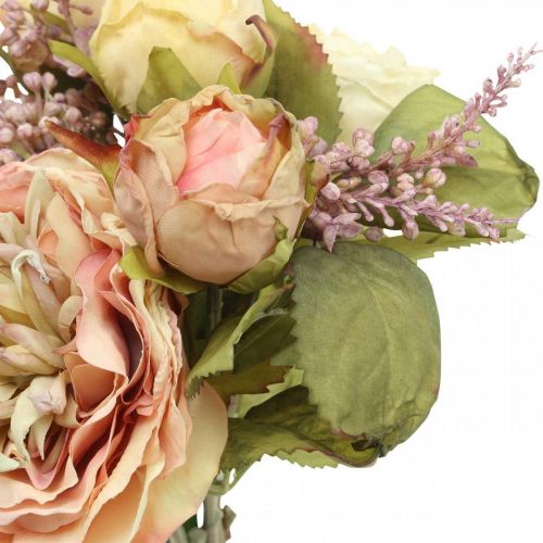 Artikel Roser kunstige blomster i bundt efterårsbuketcreme, pink H36cm
