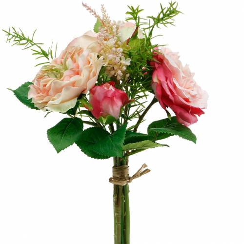 Floristik24 Buket kunstige roser i en flok lyserøde silkeblomsterbuket
