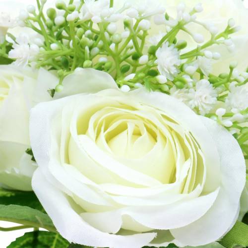 Artikel Buket med roser med gypsophila hvid 26cm