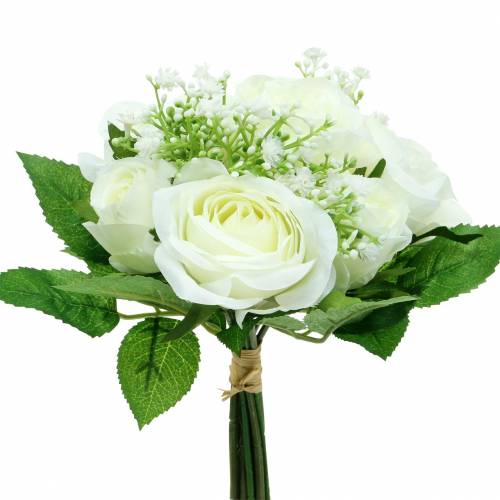 Floristik24 Buket med roser med gypsophila hvid 26cm