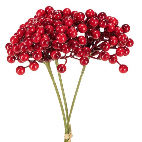 Julegren med røde bær, 27 cm, bundt med 3 stk.