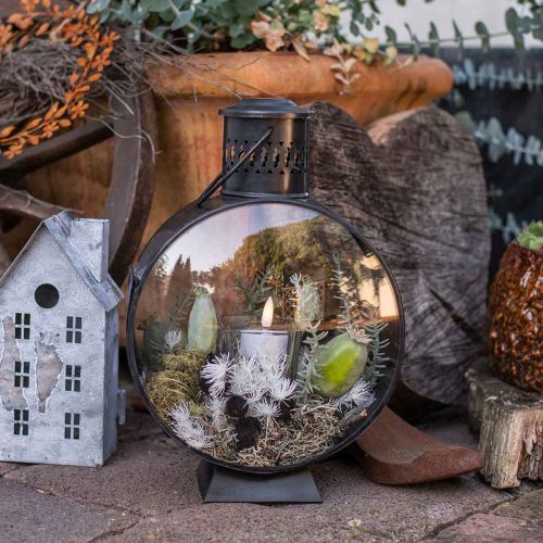 Artikel Rund dekorativ lanterne, rustik stearinlys, metalvindlys Ø20cm H30cm